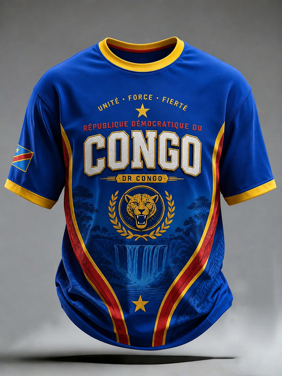 T-shirt décontracté pour homme à imprimé football de la RDC