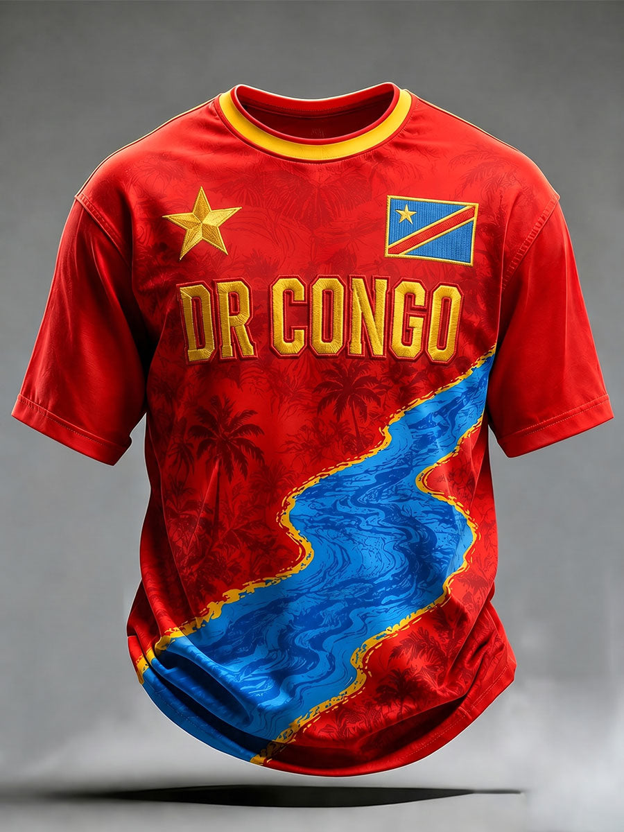 T-shirt décontracté pour homme à imprimé football de la RDC