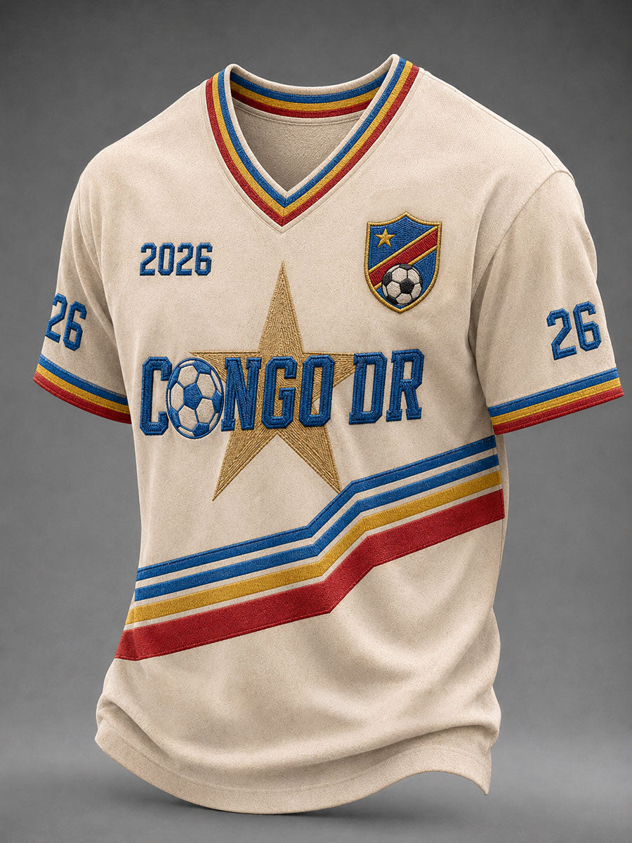 T-shirt décontracté pour homme à imprimé football de la RDC