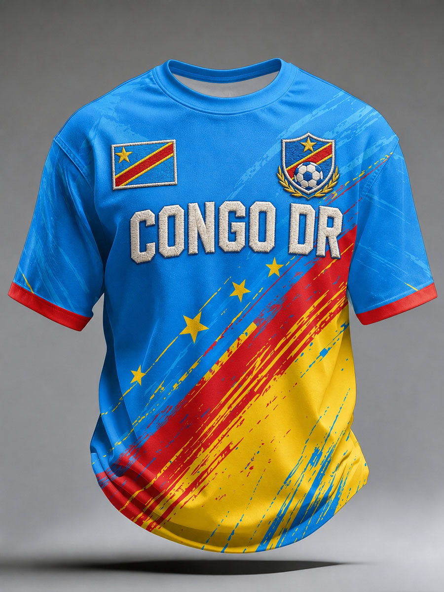 T-shirt décontracté pour homme à imprimé football de la RDC