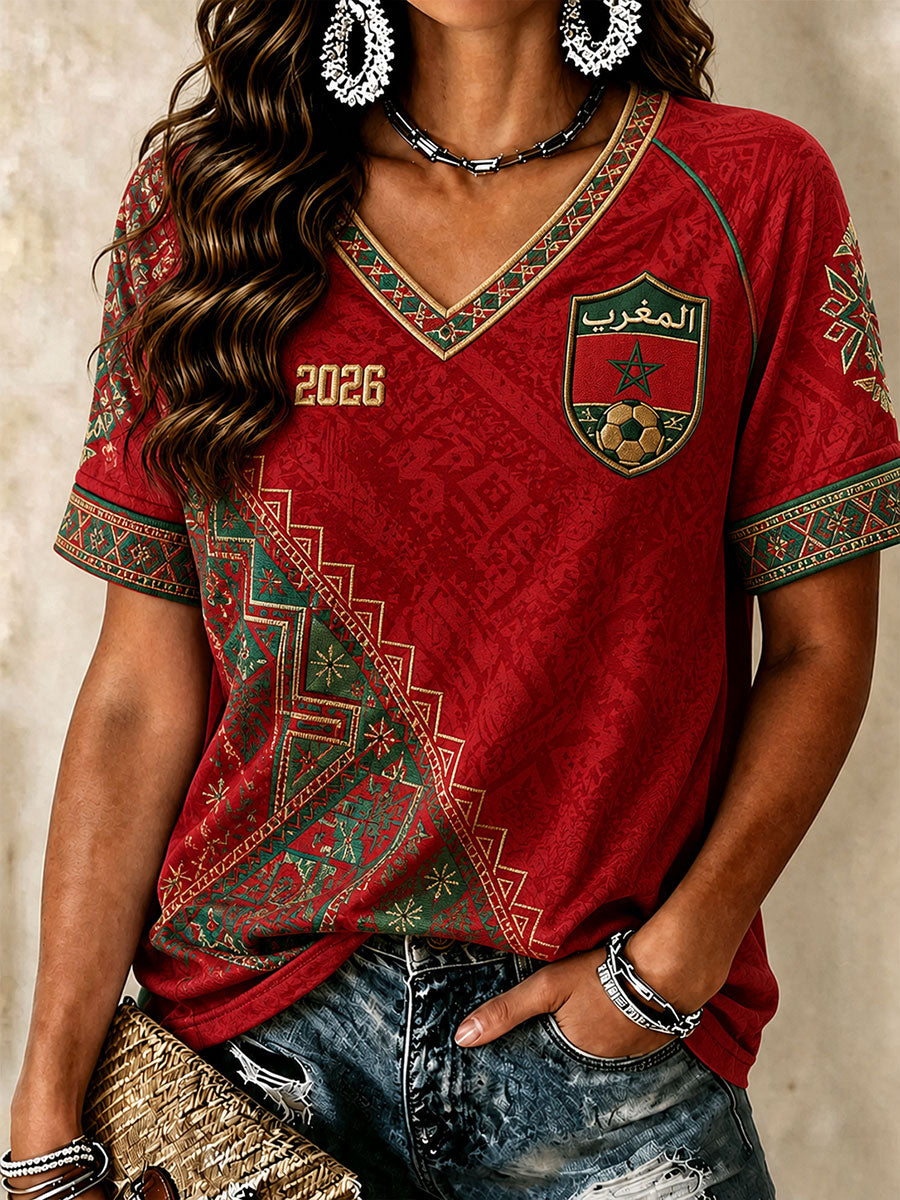 T-shirts à col en V pour le football marocain féminin