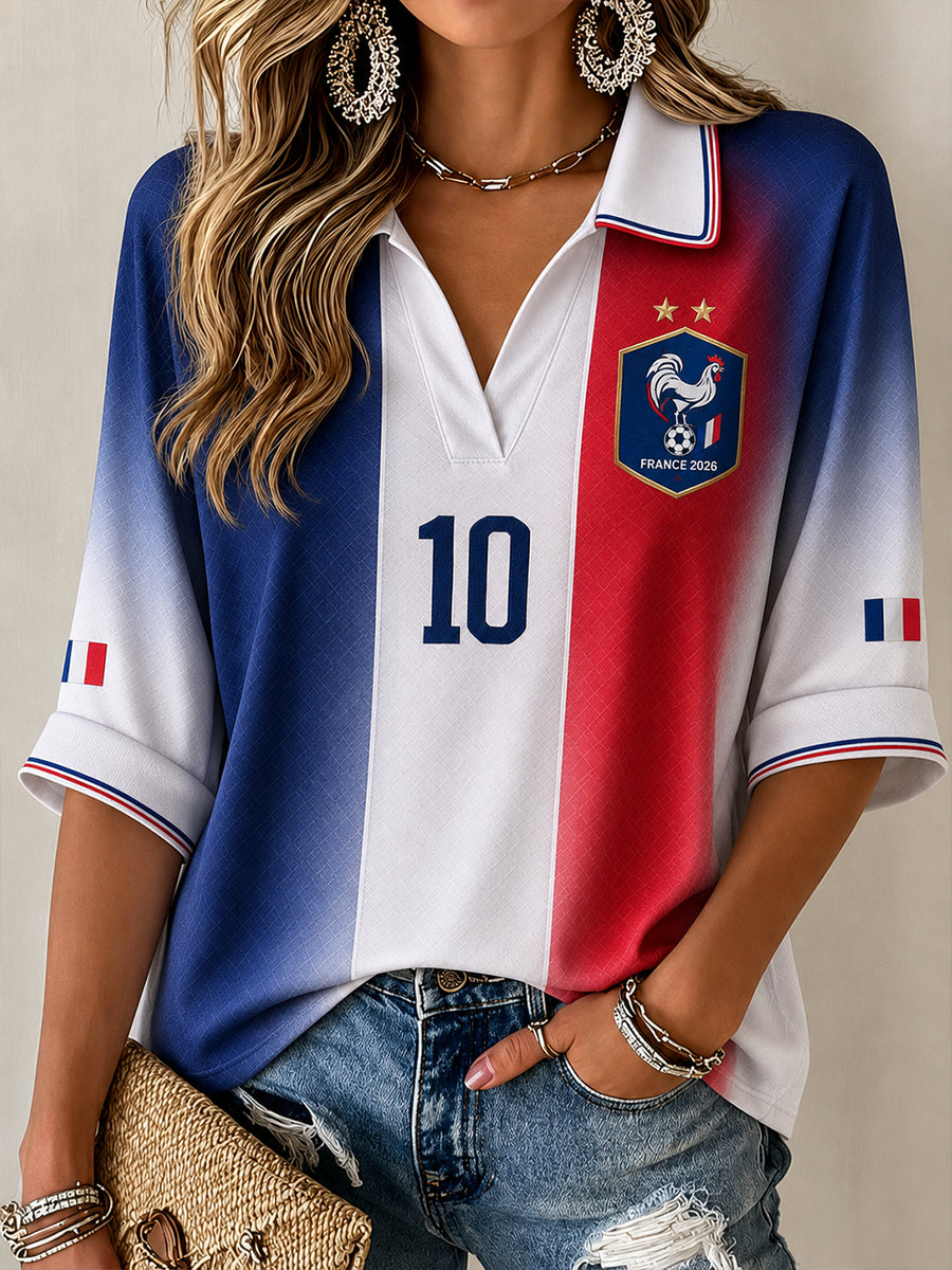 T-shirt col en V manches mi-longues France Football Femme