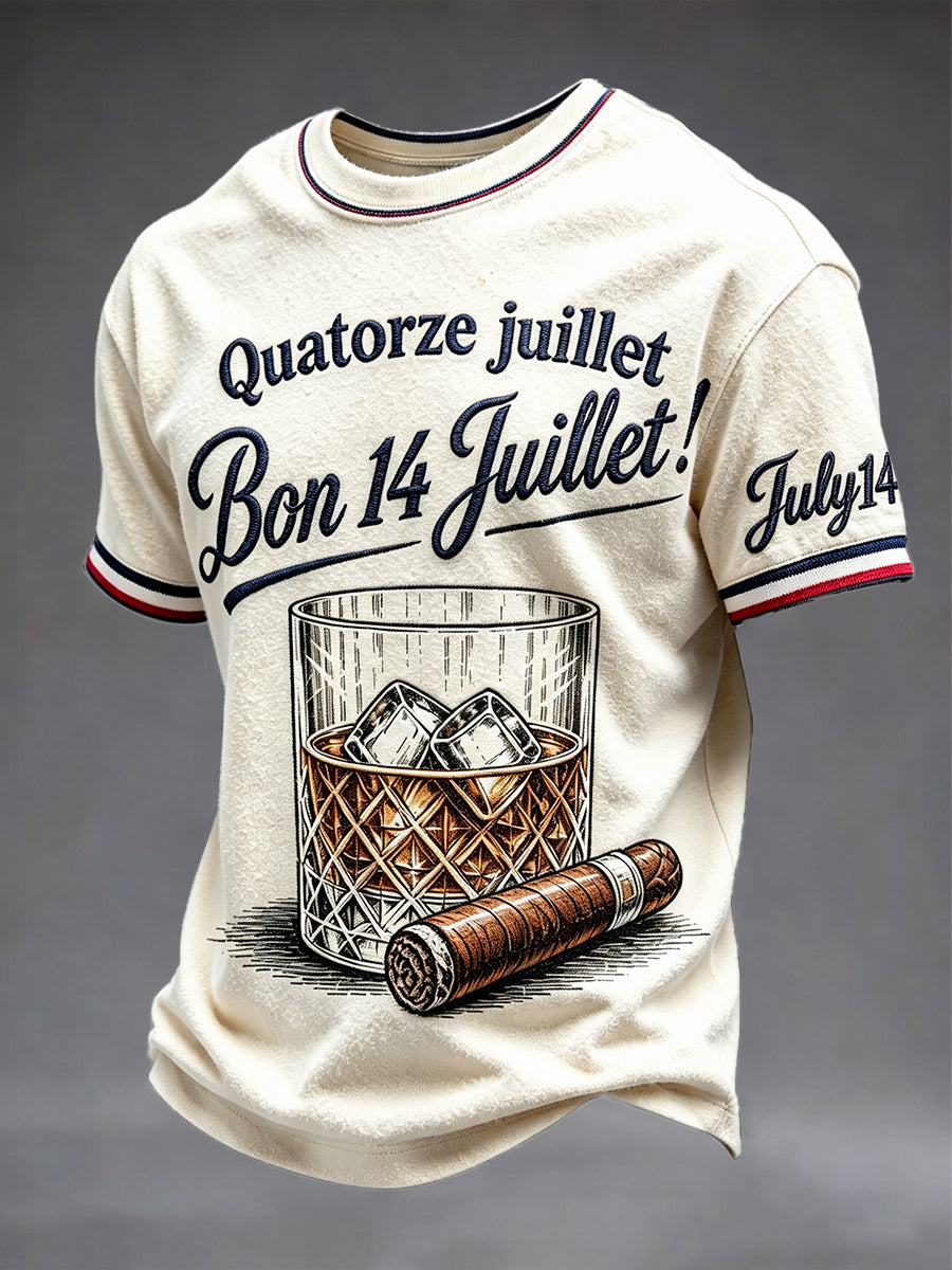 T-shirt décontracté pour homme, imprimé bière, style vintage, fête nationale française