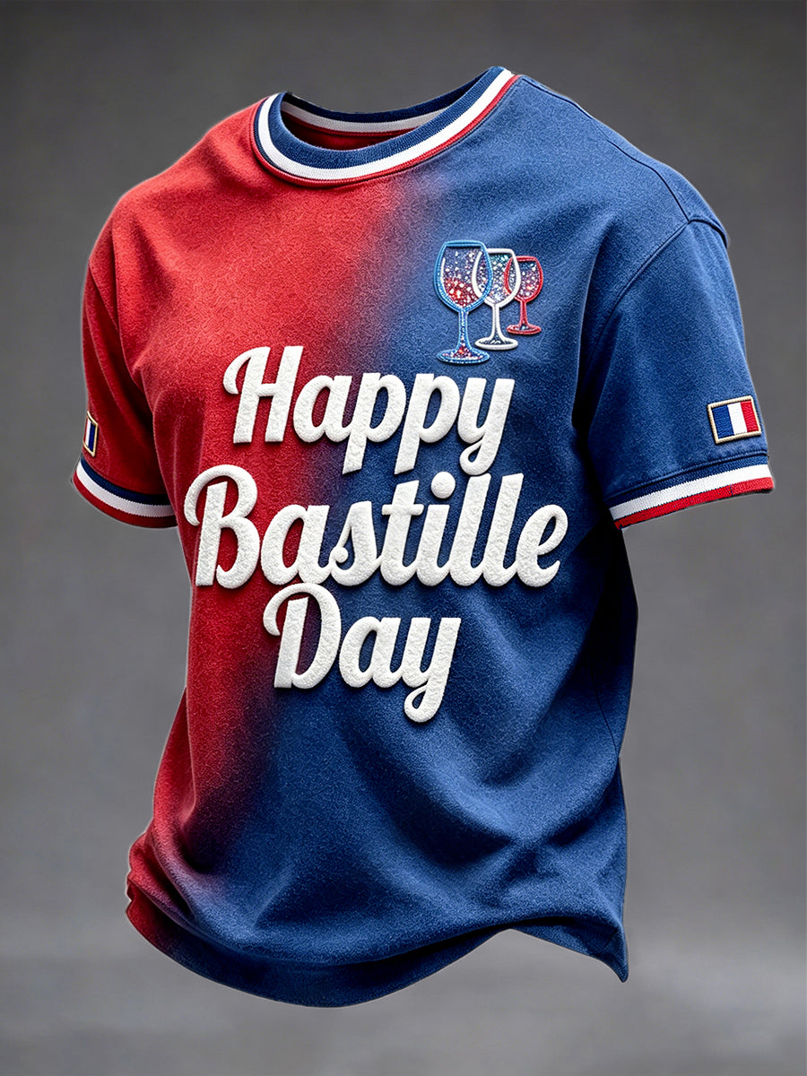 T-shirt décontracté pour hommes, motif dégradé, fête nationale française du 14 juillet
