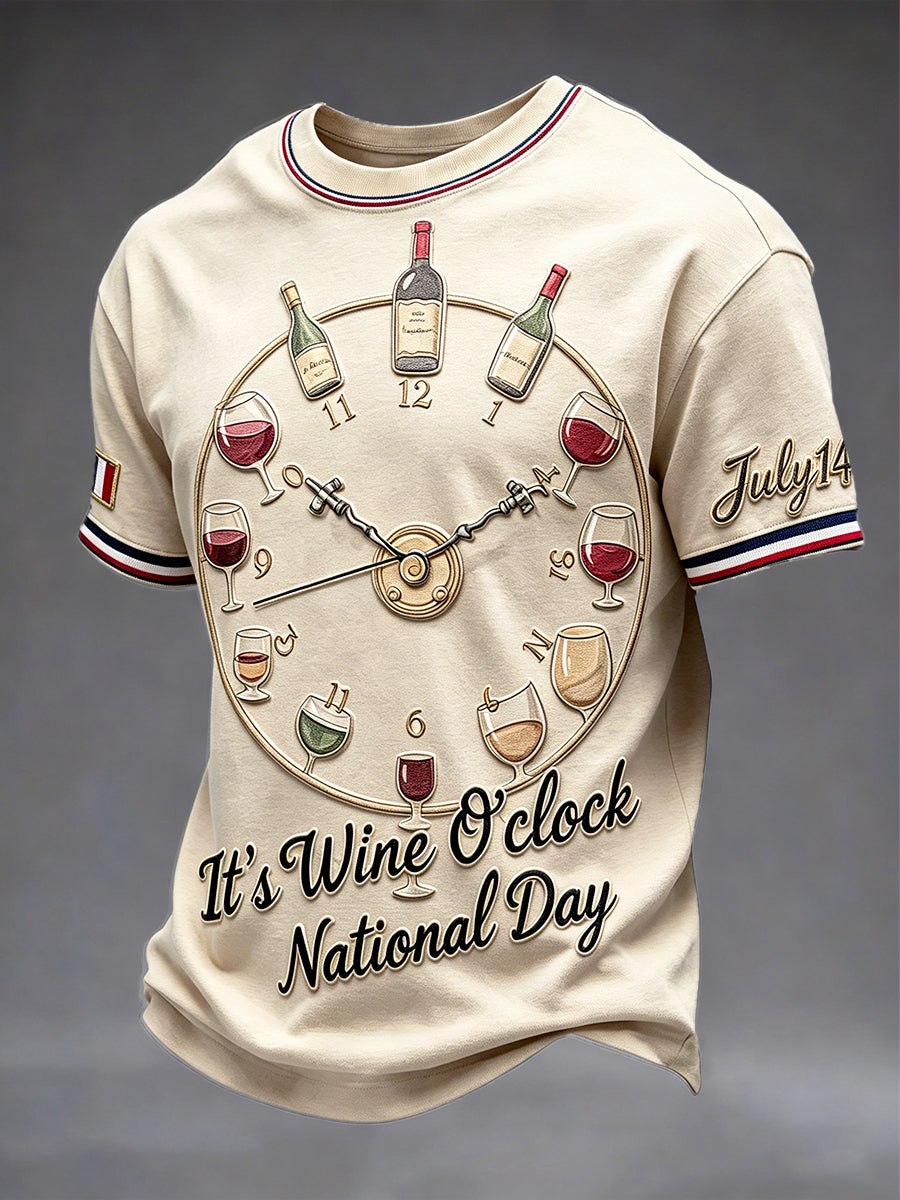 T-shirt décontracté pour homme en verre imprimé, style rétro sur le thème de la Fête nationale française