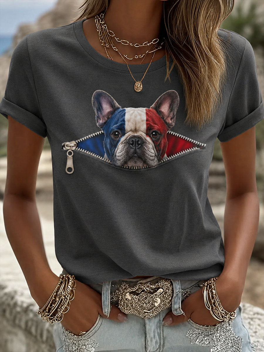 T-shirt à manches courtes pour femme, motif bouledogue français