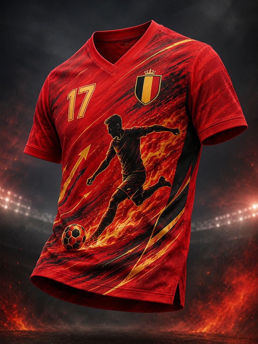 T-shirt à manches courtes et col en V, imprimé sur le thème du football pour hommes