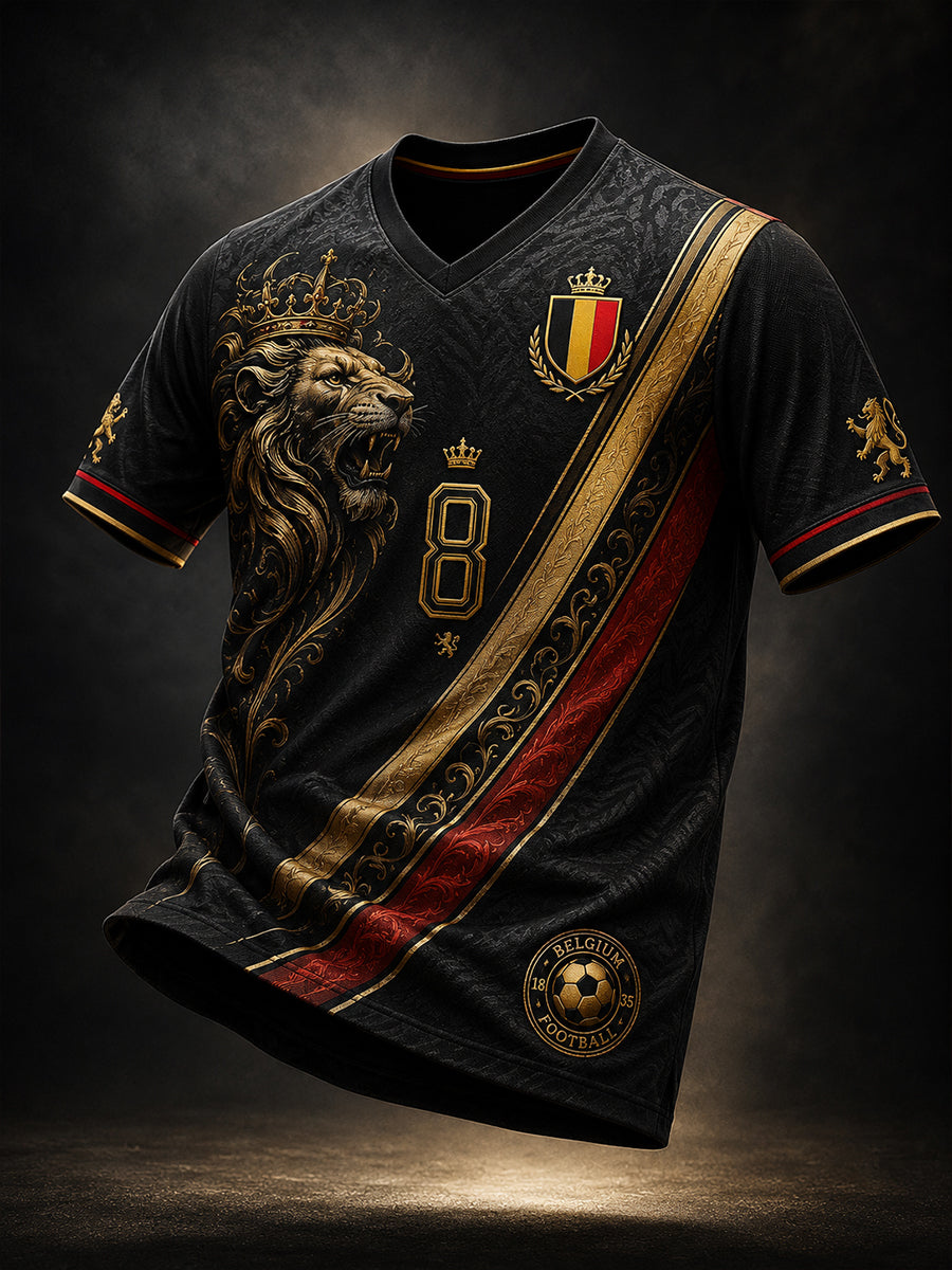 T-shirt à manches courtes et col en V, imprimé sur le thème du football pour hommes