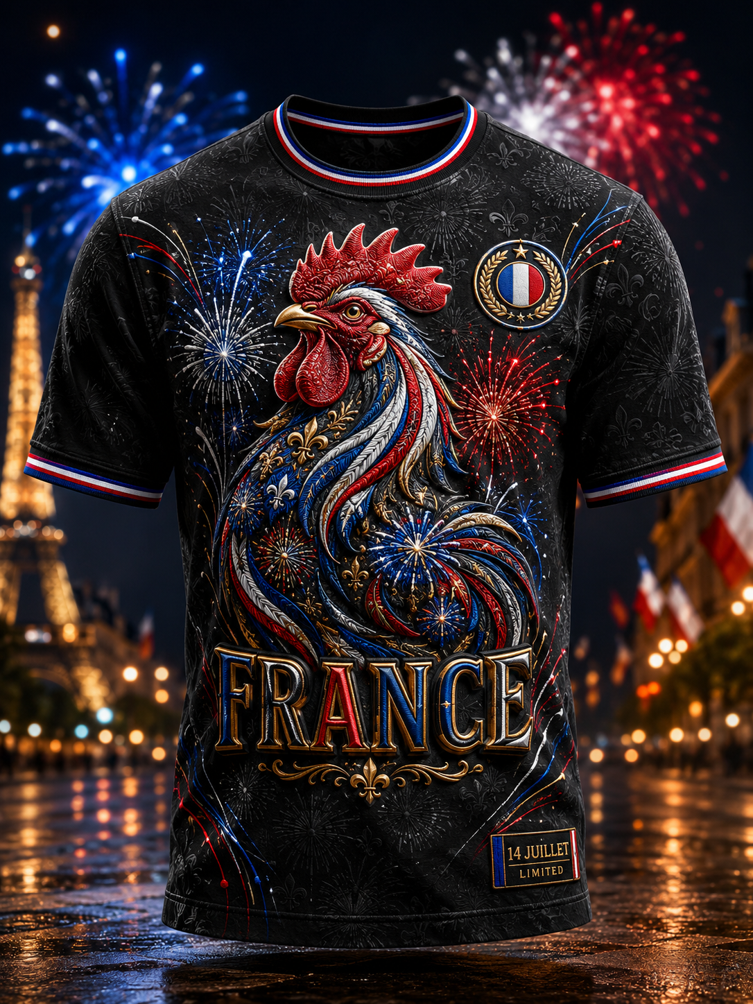 T-shirt à manches courtes pour la Fête nationale française, modèle homme