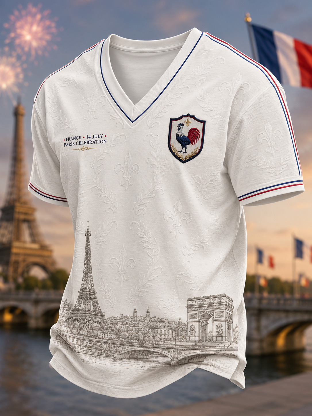 T-shirt col en V de la Fête nationale française pour hommes