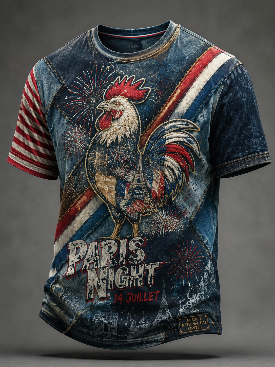 T-shirt à manches courtes pour la Fête nationale française, modèle homme