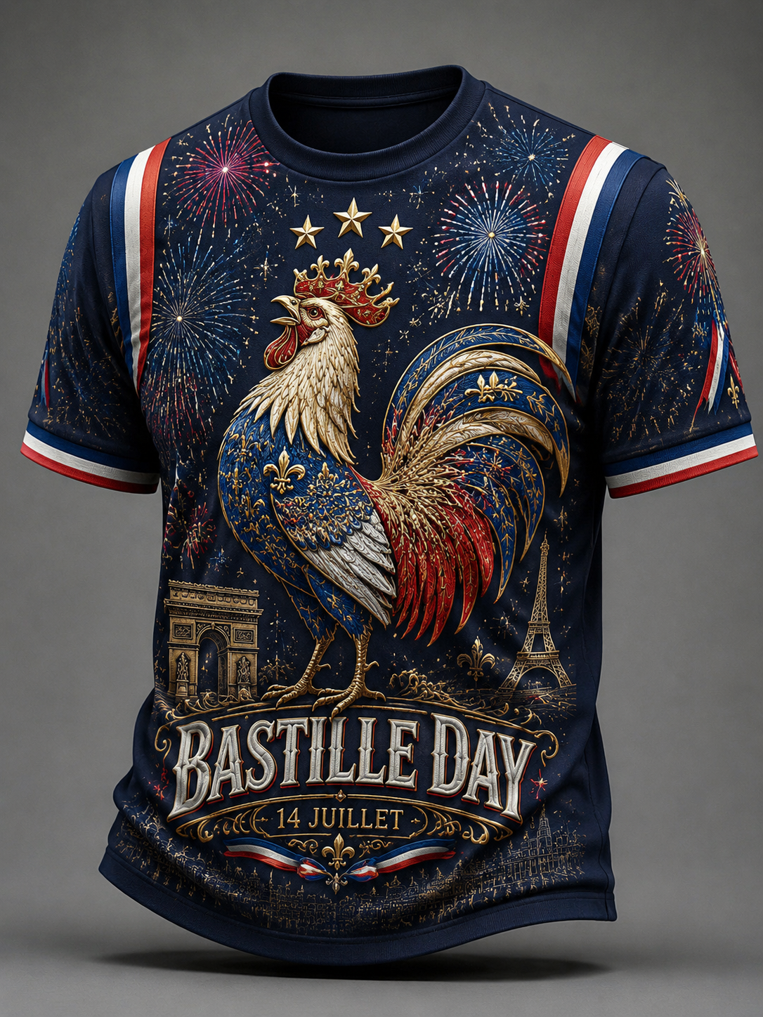 T-shirt à manches courtes pour la Fête nationale française, modèle homme