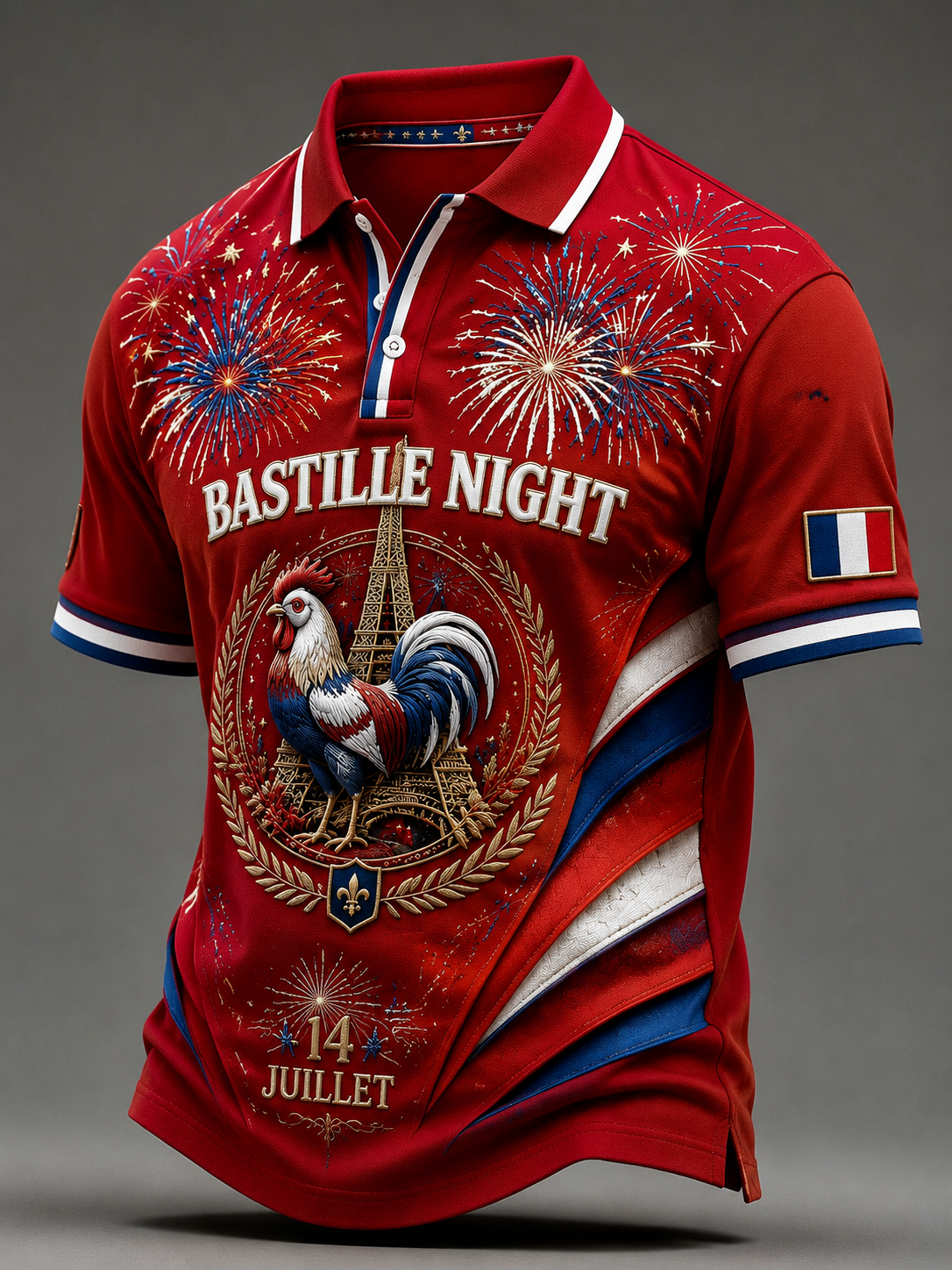 Chemise à manches courtes de la Fête nationale française pour hommes