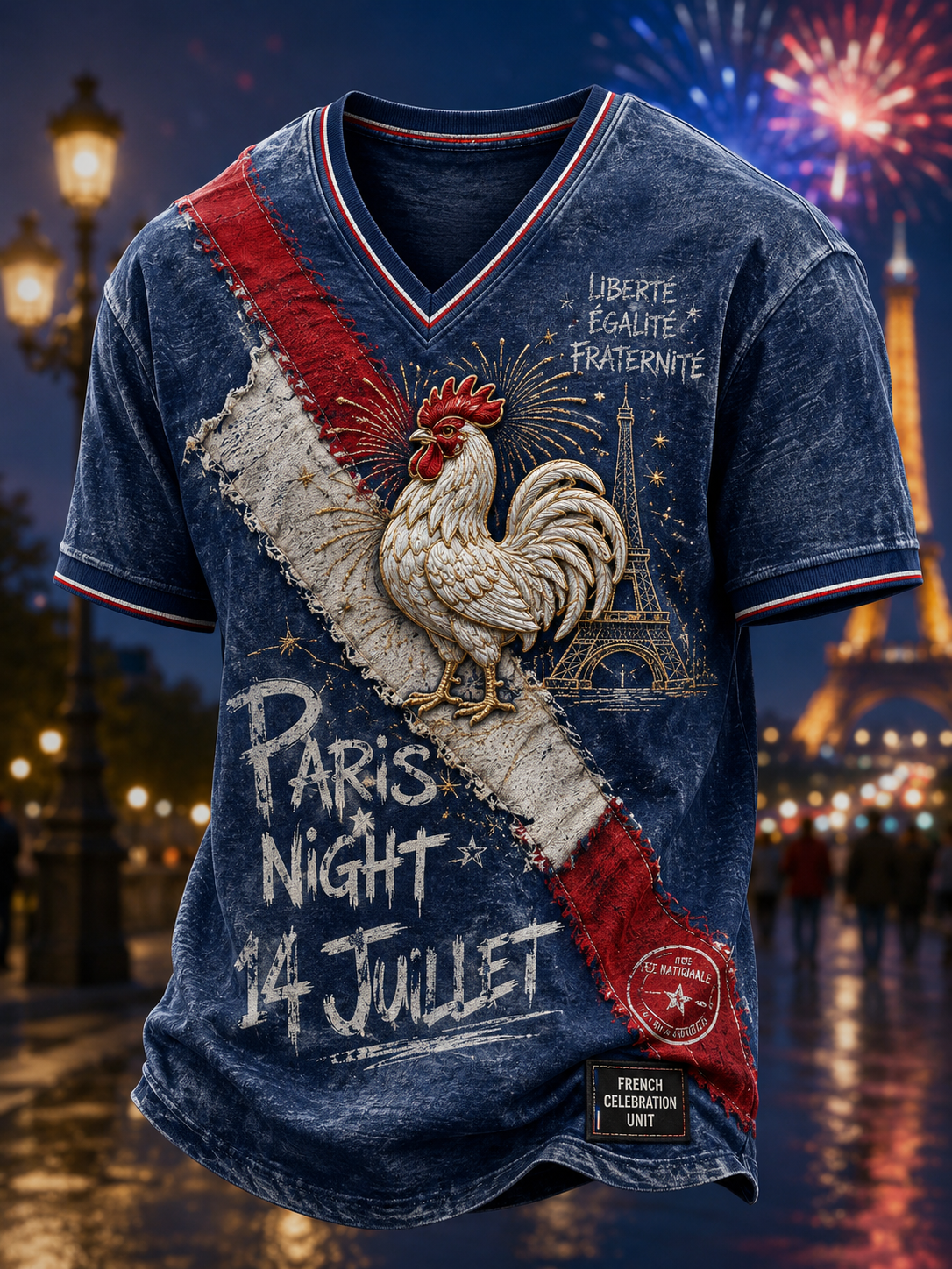T-shirt col en V de la Fête nationale française pour hommes