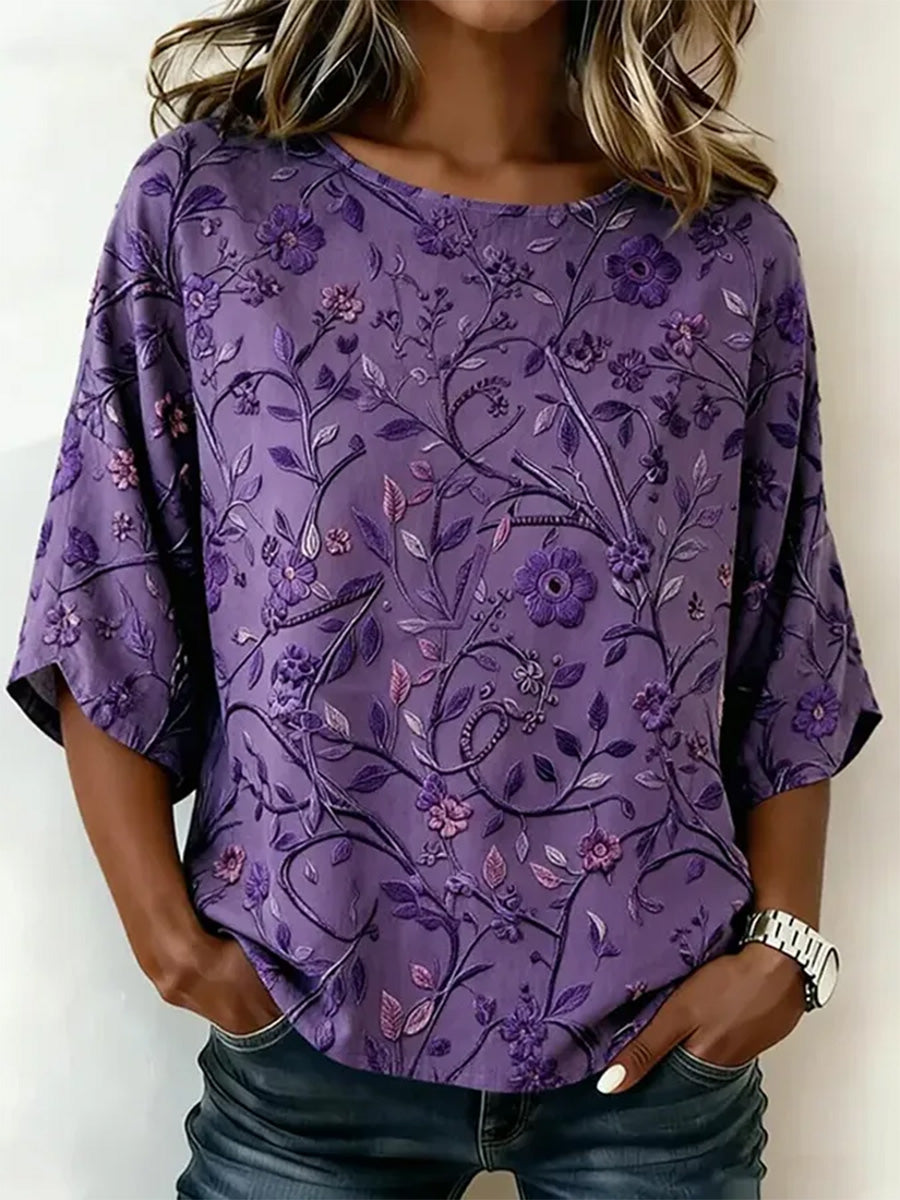 T-shirt femme à imprimé floral violet et de sensibilisation à la maladie d’Alzheimer