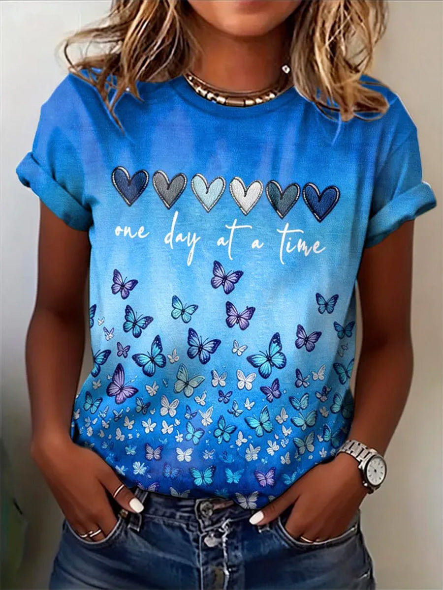 T-shirt imprimé de soutien à la sensibilisation à la maladie d’Alzheimer chez les femmes