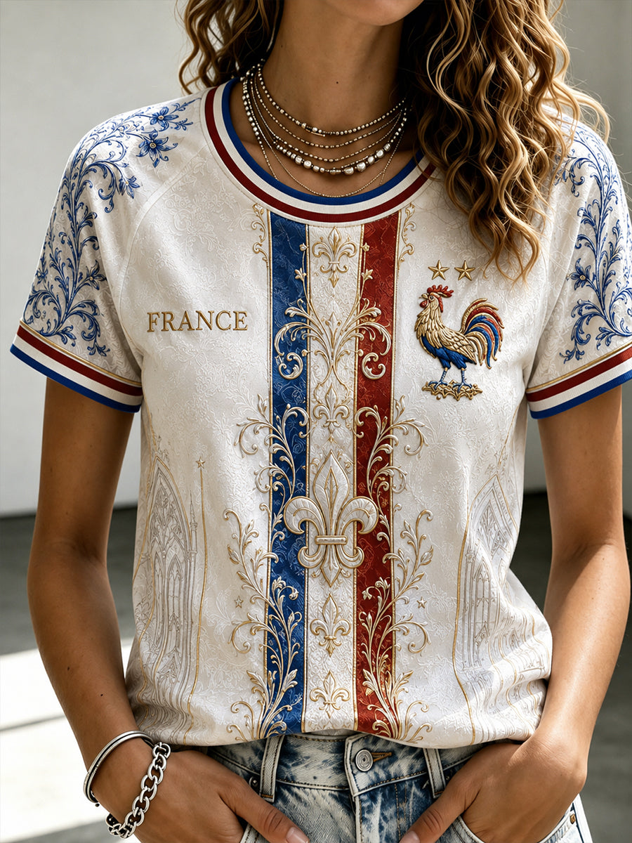 T-shirt manches courtes col rond pour femmes, football français