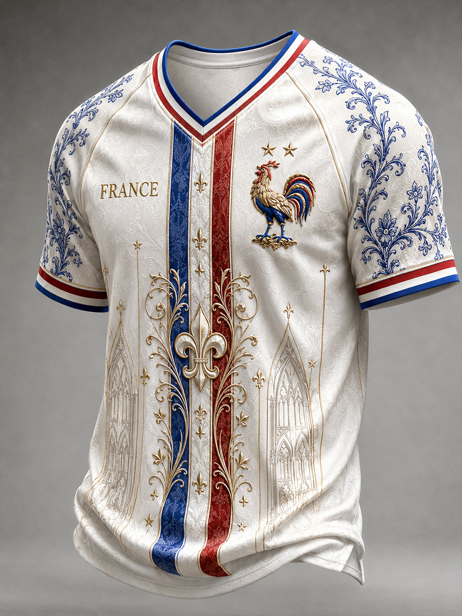 T-shirt à col en V pour hommes, France Football