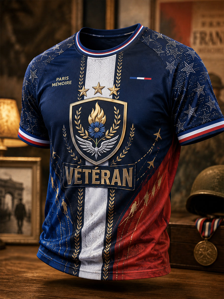 T-shirt manches courtes français pour vétérans masculins