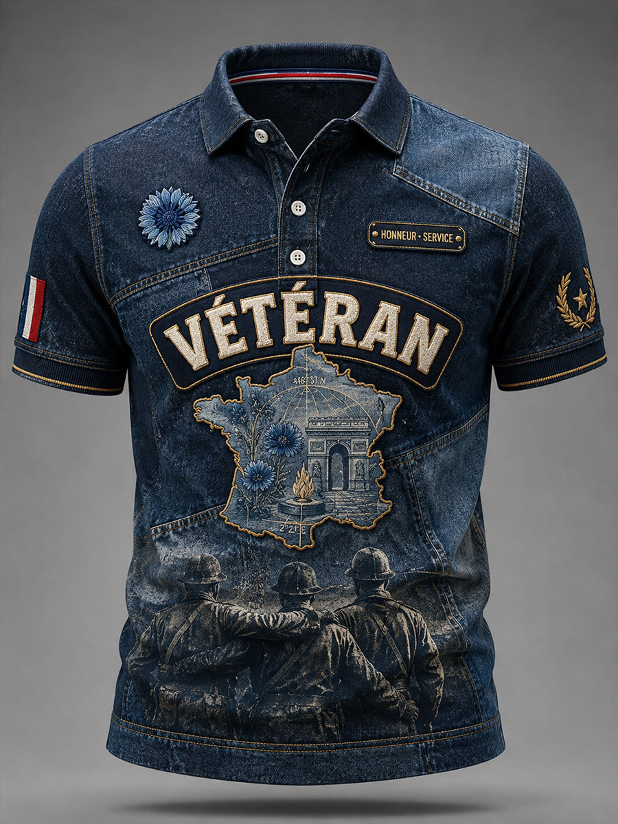 Chemise française à manches courtes pour hommes vétérans