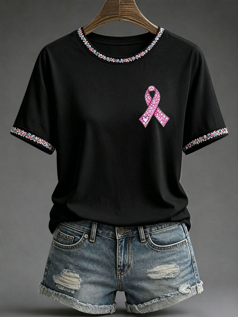 T-shirt décontracté imprimé de sensibilisation au cancer du sein chez la femme
