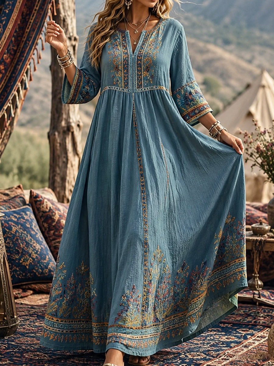 Robe à manches longues pour femme, ornée d’un imprimé de style bohème