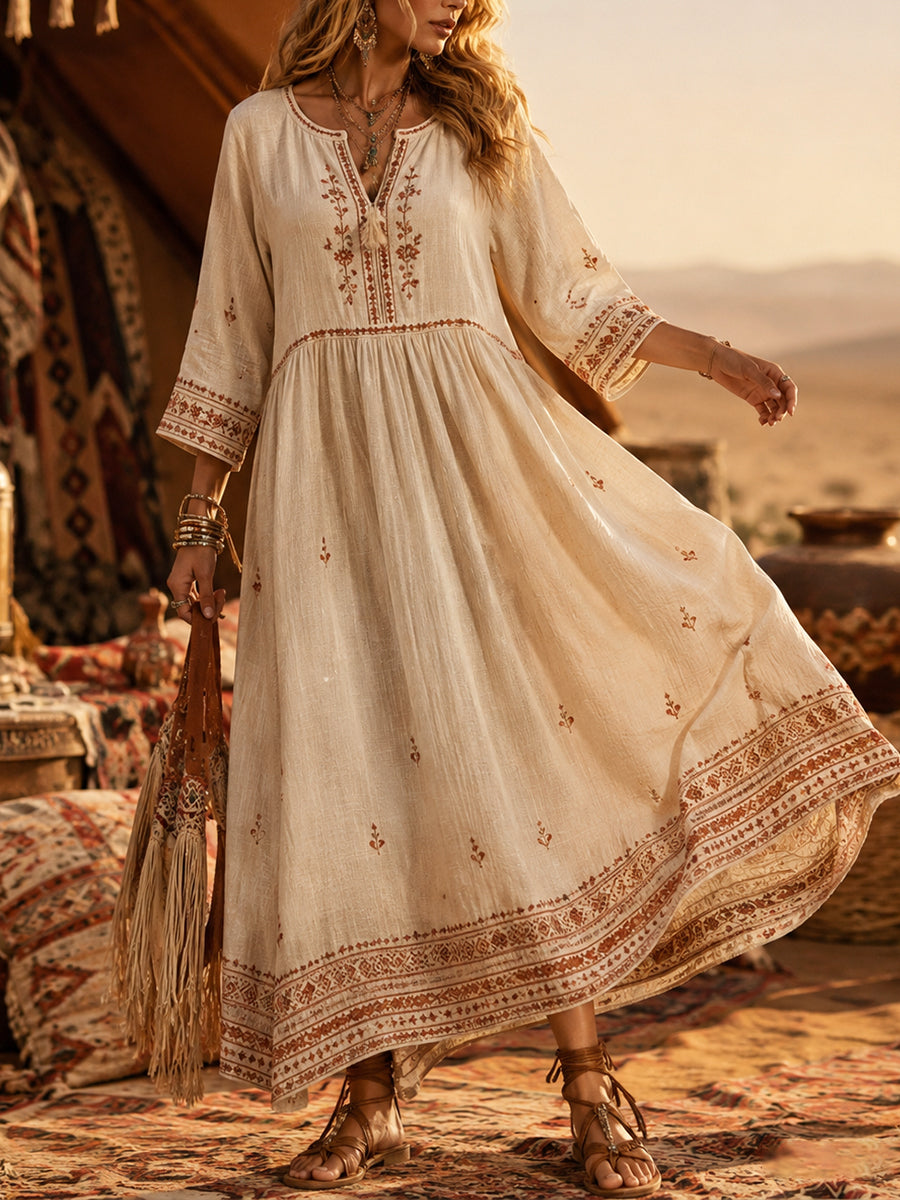 Robe Femme Manches Longues Imprimé Bohème