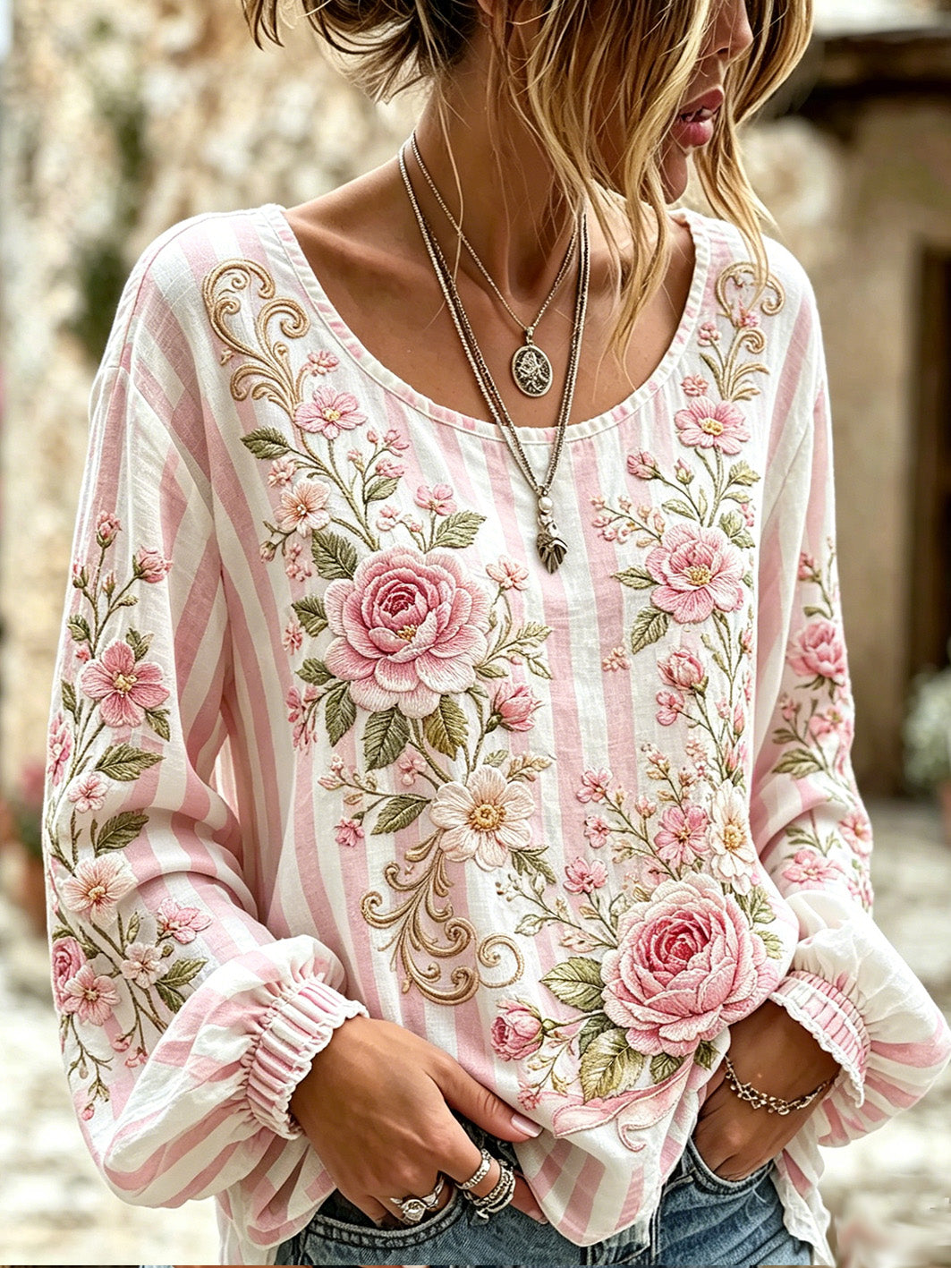 Chemise femme rose imprimé fleuri en coton et lin