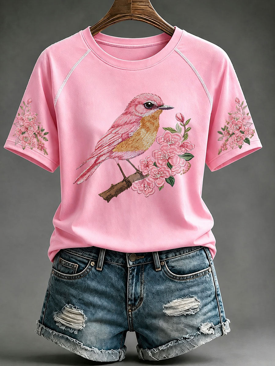 T-shirt décontracté à imprimé floral rose pour femme