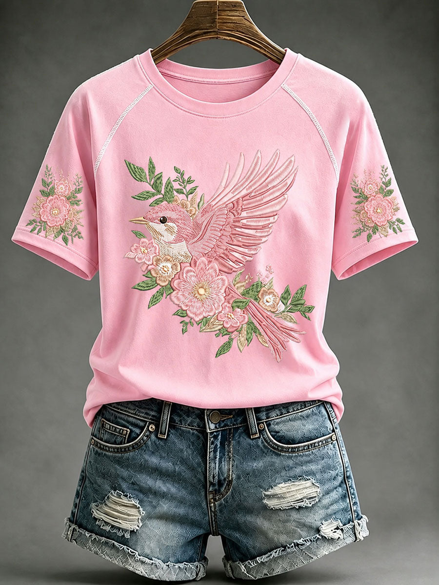T-shirt décontracté à imprimé floral rose pour femme