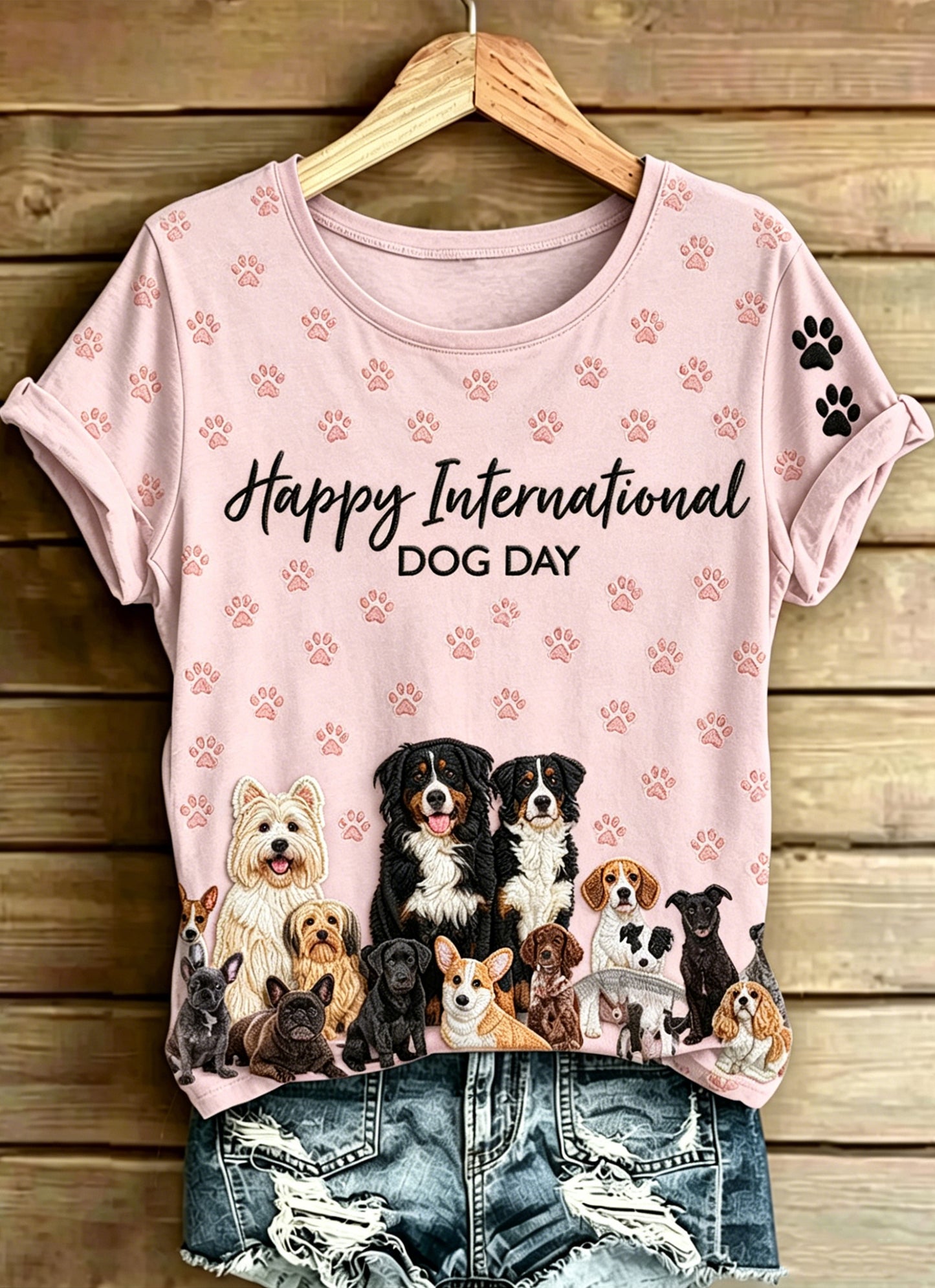 Animal International Dog Day imprimé Vintage Fashion lâche à manches courtes T-Shirt des femmes