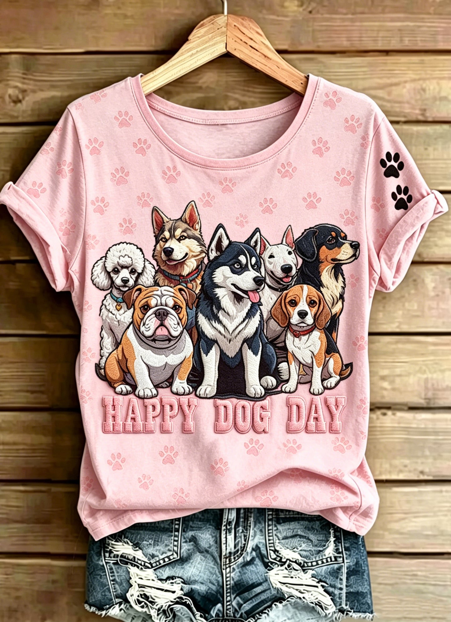 T-shirt vintage à manches courtes, ample, à imprimé Journée du chien de Women’s Animal International