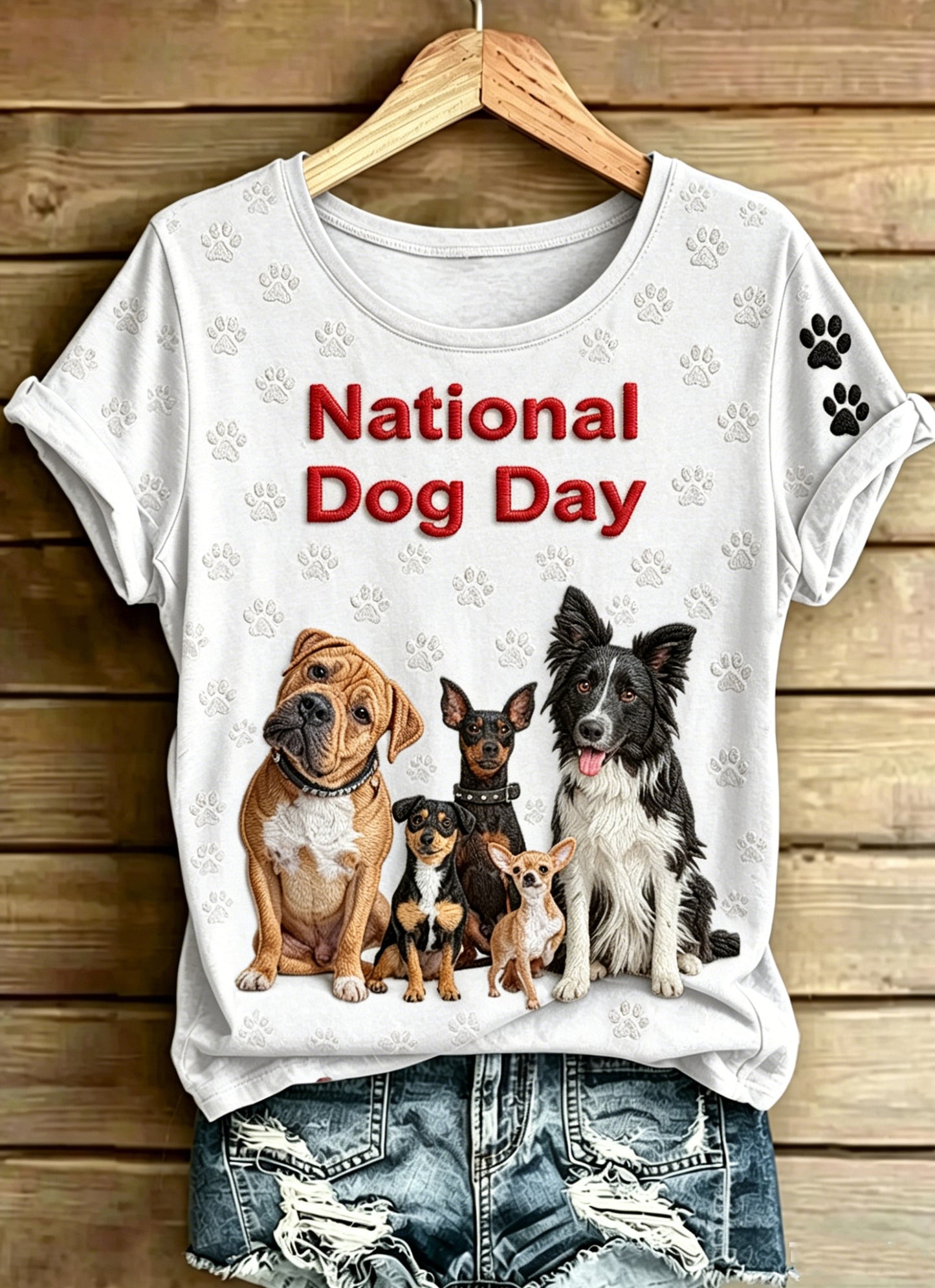 T-shirt vintage à manches courtes, ample, à imprimé Journée du chien de Women’s Animal International