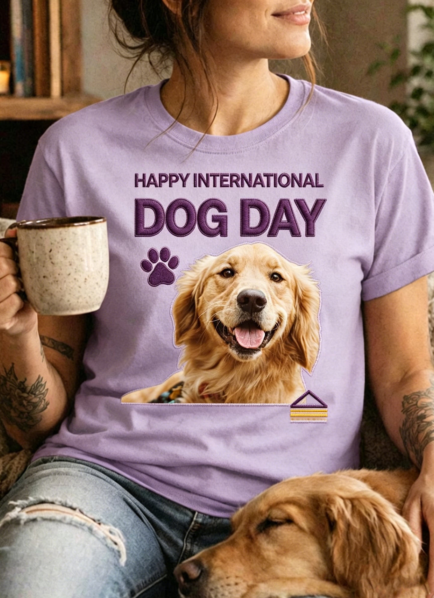 T-shirt vintage à manches courtes, ample, à imprimé Journée du chien de Women’s Animal International
