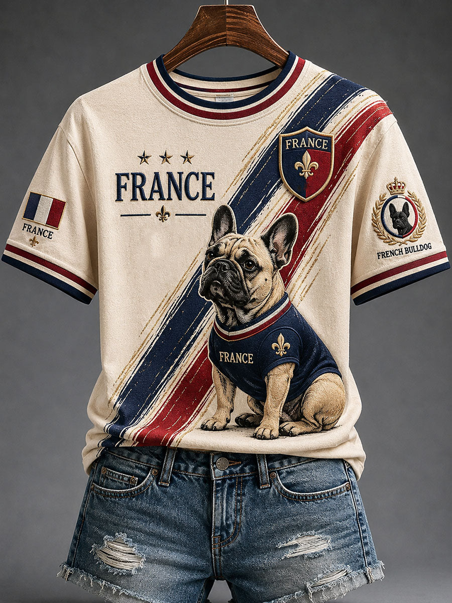 T-shirt à manches courtes pour femme, motif bouledogue français