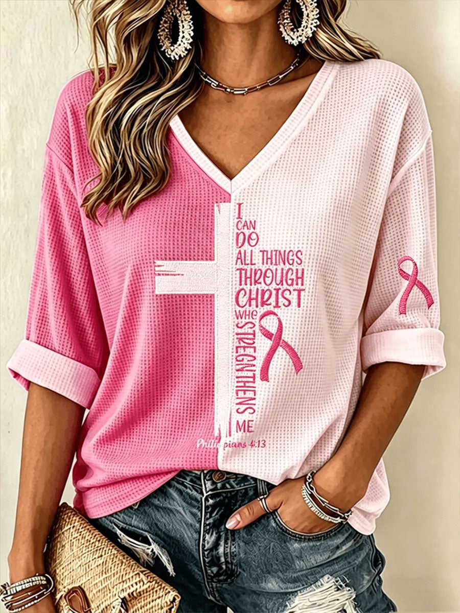 T-shirt gaufré sensibilisation au cancer du sein pour femmes