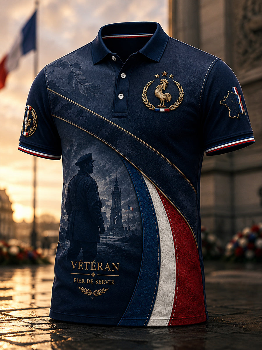Chemise française à manches courtes pour hommes vétérans