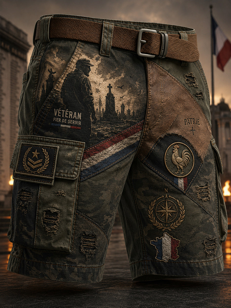 Short décontracté pour homme, impression artistique française vintage