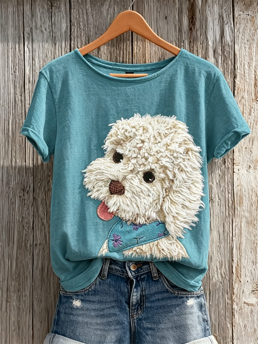 T-shirt manches courtes Fuzzy Poodle Dog Print Femme