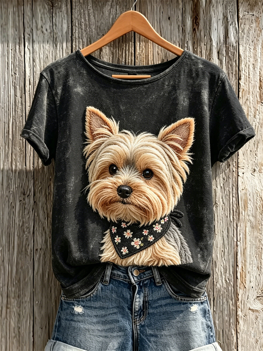 T-shirt manches courtes Fuzzy Yorkshire Dog Print Femme