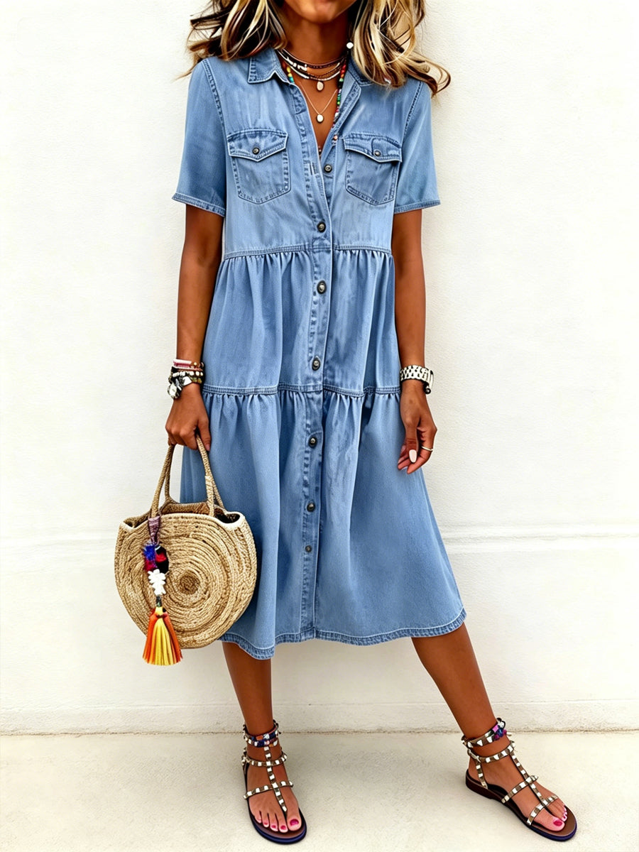 Robe de chemise en denim élégante décontractée pour femmes