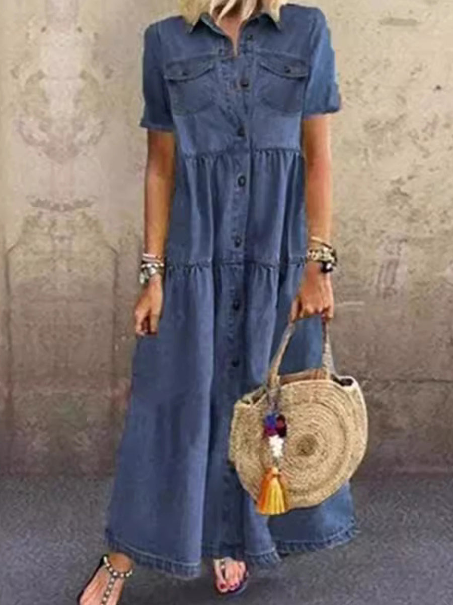Robe chemise en denim élégante décontractée pour femmes