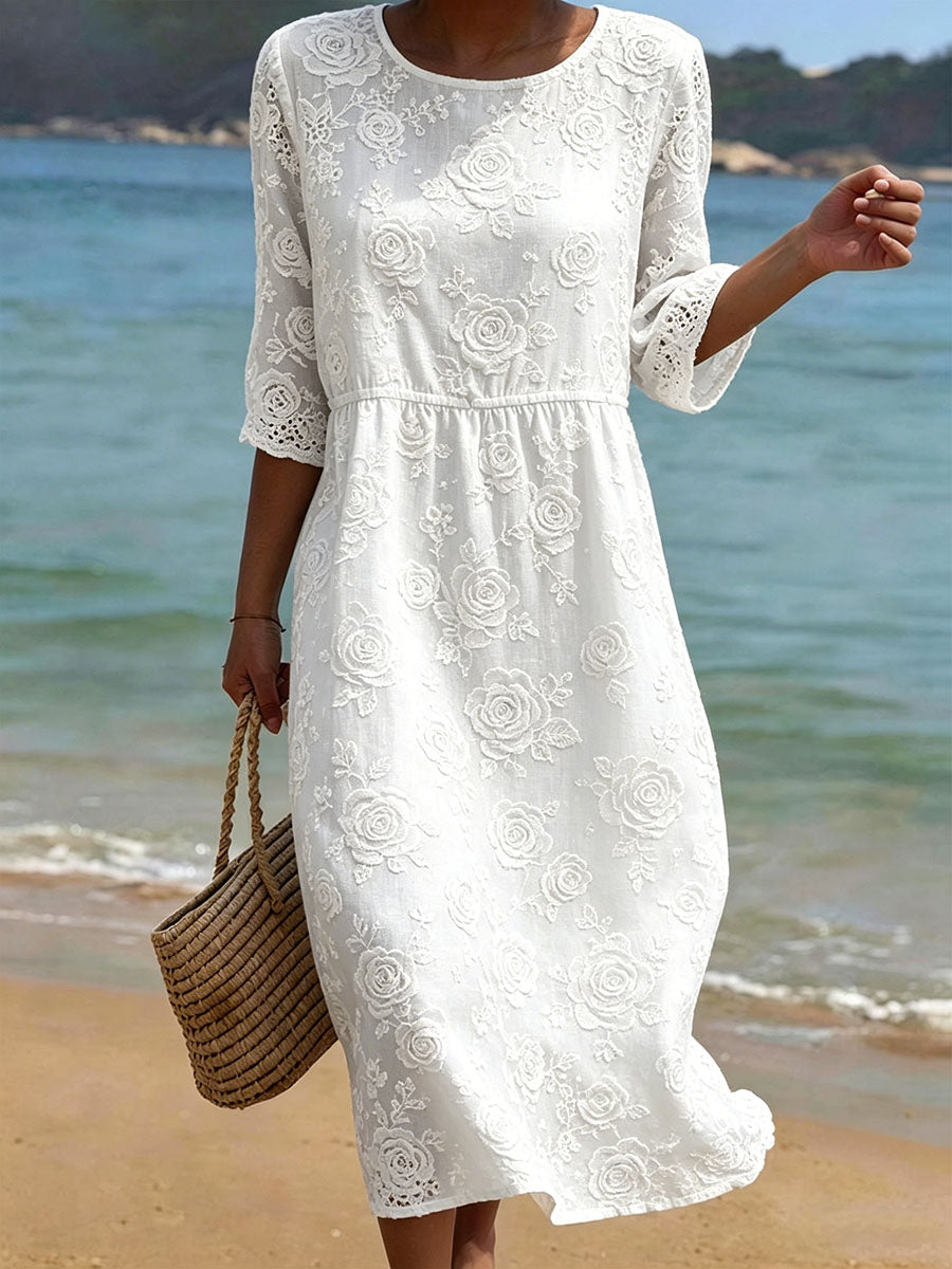 Robe en lin en coton rose chic pour femme