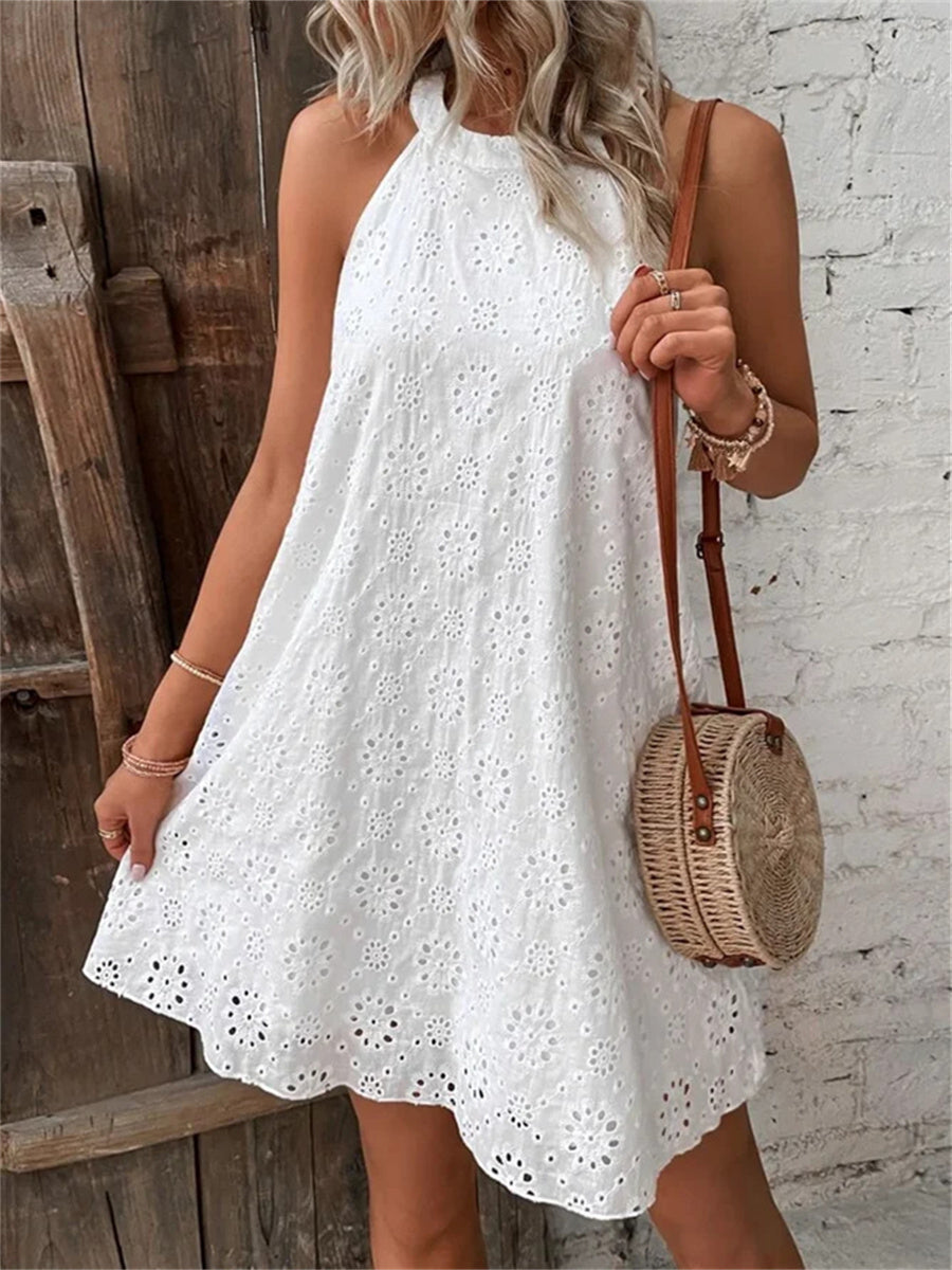 Mini-robe sans manches en dentelle creuse florale pour femmes