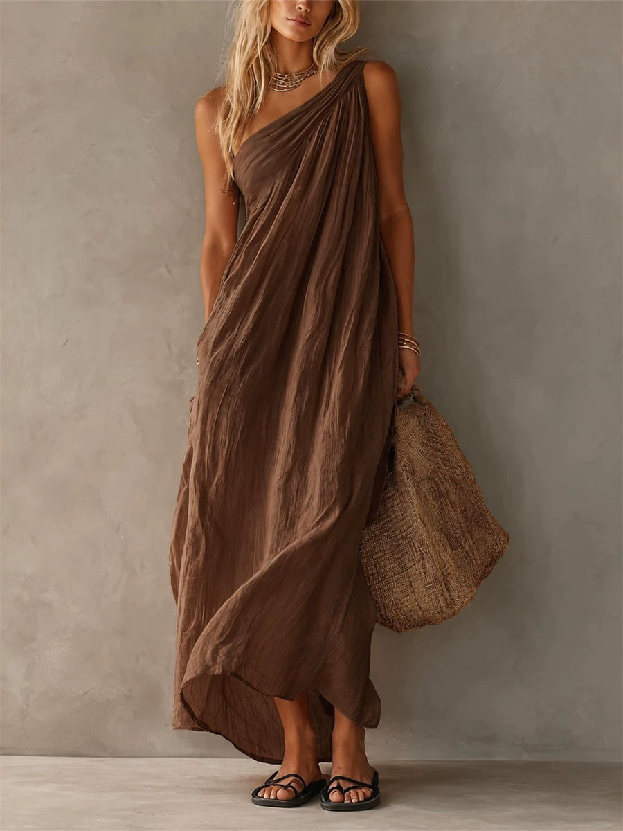 Simple Classy une épaule sans manches Maxi Dress des femmes