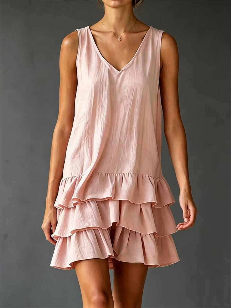 Mini-robe sans manches à volants vintage pour femmes
