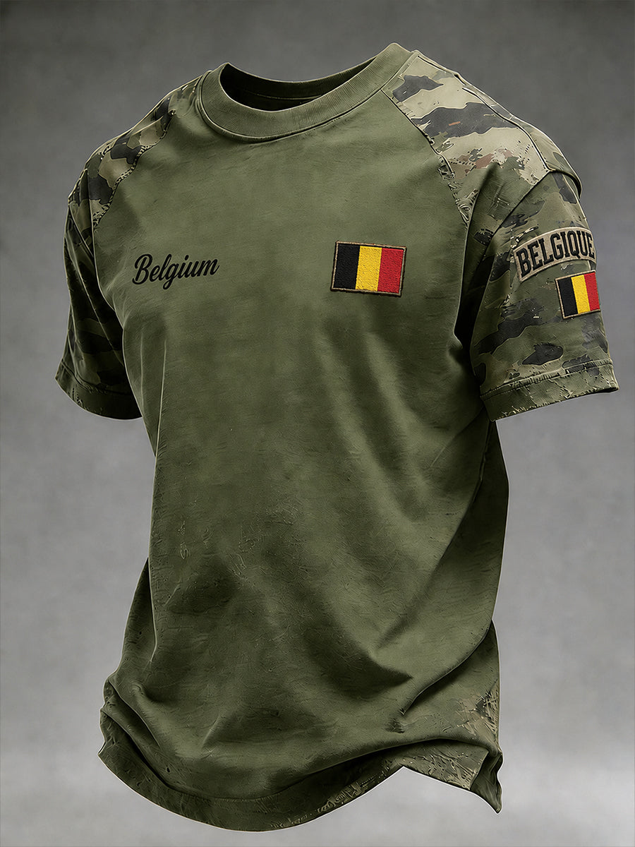 Tee-shirt homme à manches courtes imprimé camouflage militaire
