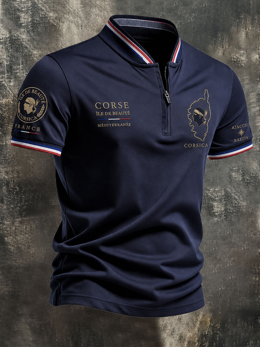 T-shirt manches courtes à fermeture Éclair pour homme, modèle Corse