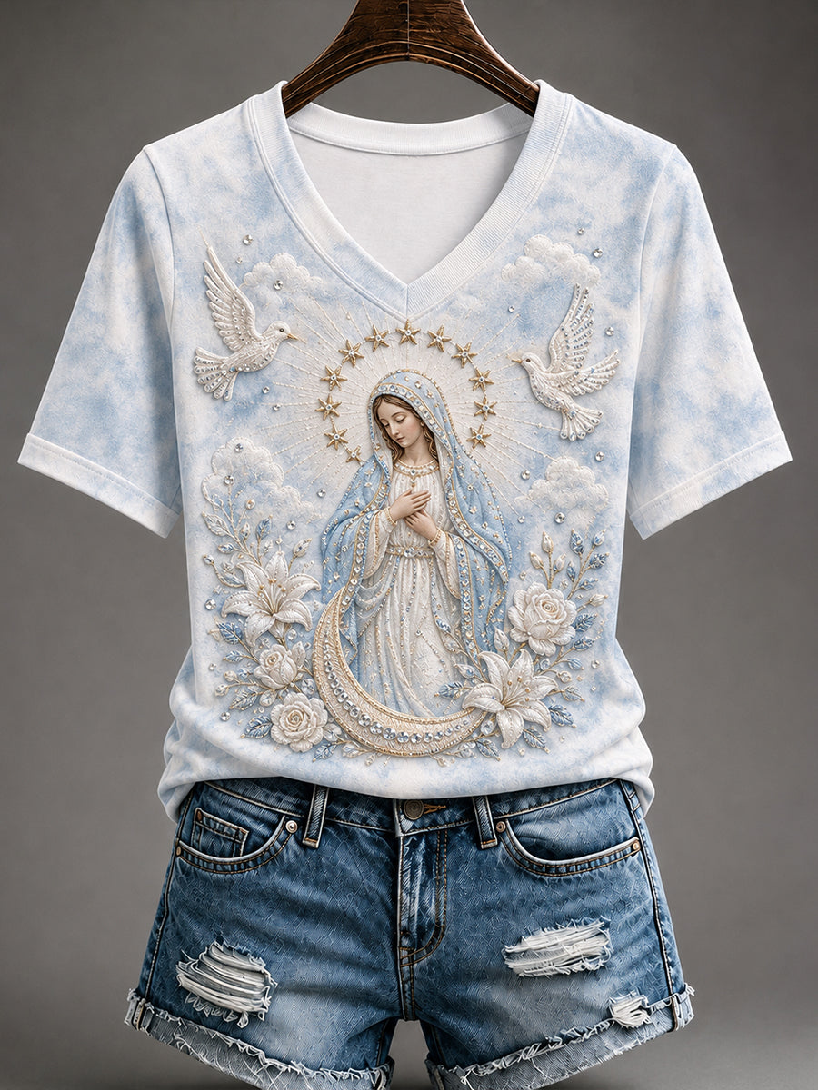 T-shirt à manches courtes pour femmes, motif de l’Assomption de Marie