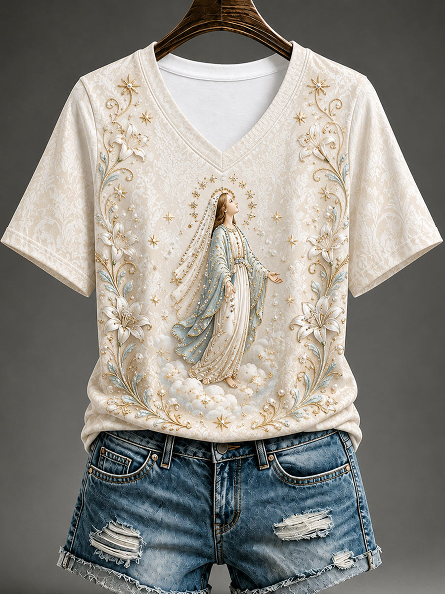 T-shirt à manches courtes pour femmes, motif de l’Assomption de Marie